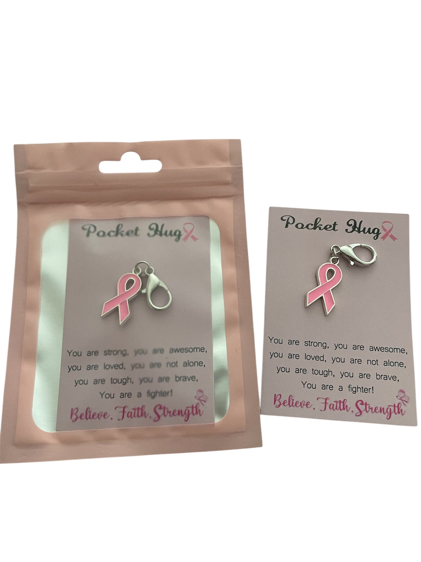 Pink Ribbon "Pocket Hug" Keyring