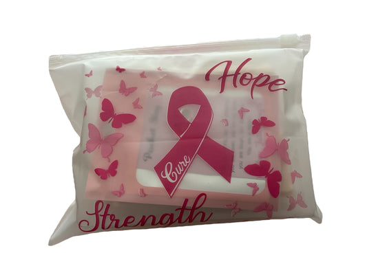 Set of 5 Pink Ribbon Melts in reusable zip bag with Pink Ribbon Keyring